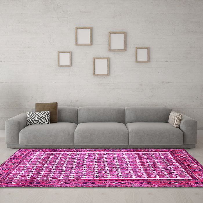 Machine Washable Persian Pink Traditional Rug in a Living Room, wshtr320pnk