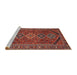 Sideview of Machine Washable Traditional Dark Gold Brown Rug, wshtr3210