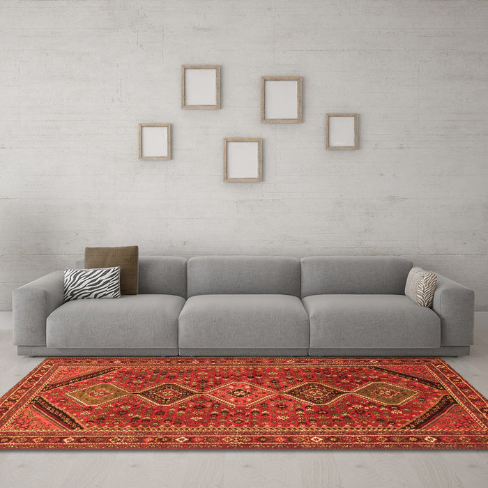 Machine Washable Persian Orange Traditional Area Rugs in a Living Room, wshtr3210org