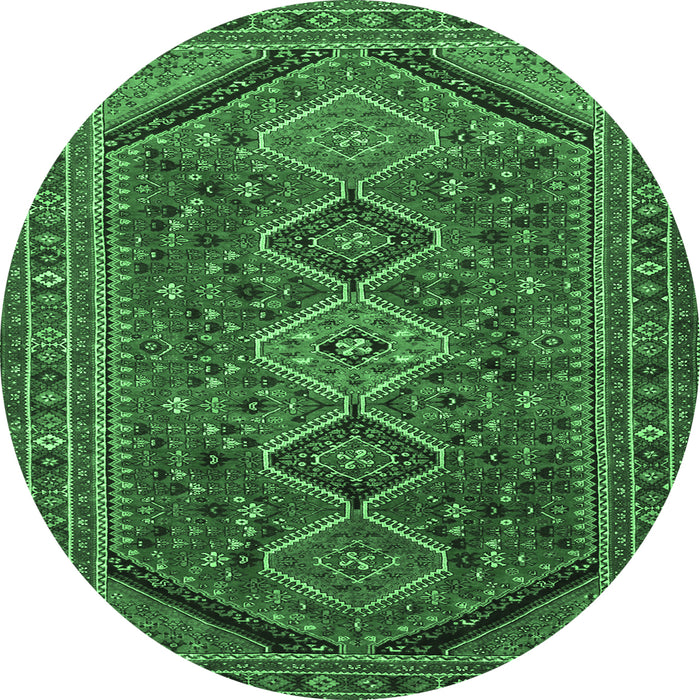 Round Machine Washable Persian Emerald Green Traditional Area Rugs, wshtr3210emgrn