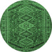 Round Machine Washable Persian Emerald Green Traditional Area Rugs, wshtr3210emgrn