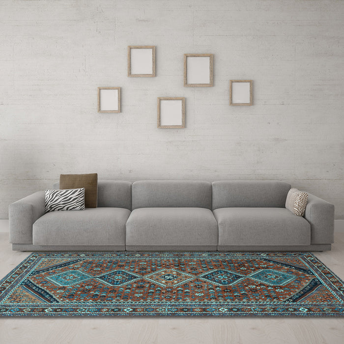 Machine Washable Persian Light Blue Traditional Rug in a Living Room, wshtr3210lblu