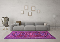 Machine Washable Persian Purple Traditional Area Rugs in a Living Room, wshtr3210pur
