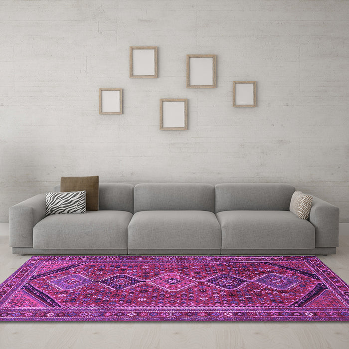 Machine Washable Persian Purple Traditional Area Rugs in a Living Room, wshtr3210pur