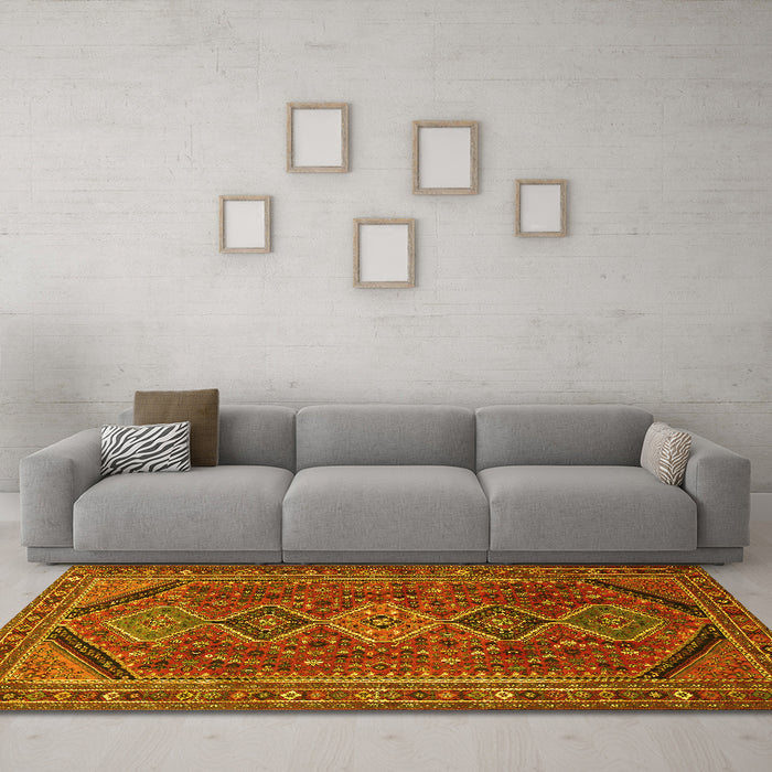 Machine Washable Persian Yellow Traditional Rug in a Living Room, wshtr3210yw