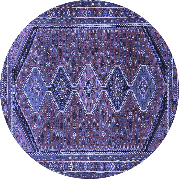 Round Machine Washable Persian Blue Traditional Rug, wshtr3210blu