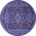 Round Machine Washable Persian Blue Traditional Rug, wshtr3210blu