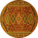 Round Machine Washable Persian Yellow Traditional Rug, wshtr3210yw