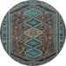 Round Machine Washable Persian Light Blue Traditional Rug, wshtr3210lblu