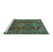 Sideview of Machine Washable Persian Turquoise Traditional Area Rugs, wshtr3210turq