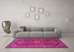 Machine Washable Persian Pink Traditional Rug in a Living Room, wshtr3210pnk