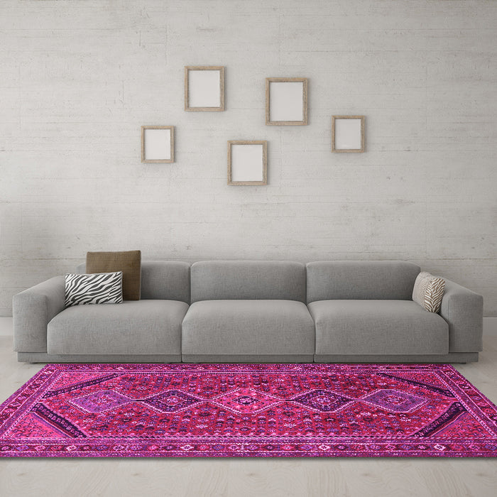 Machine Washable Persian Pink Traditional Rug in a Living Room, wshtr3210pnk