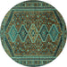 Round Machine Washable Persian Turquoise Traditional Area Rugs, wshtr3210turq