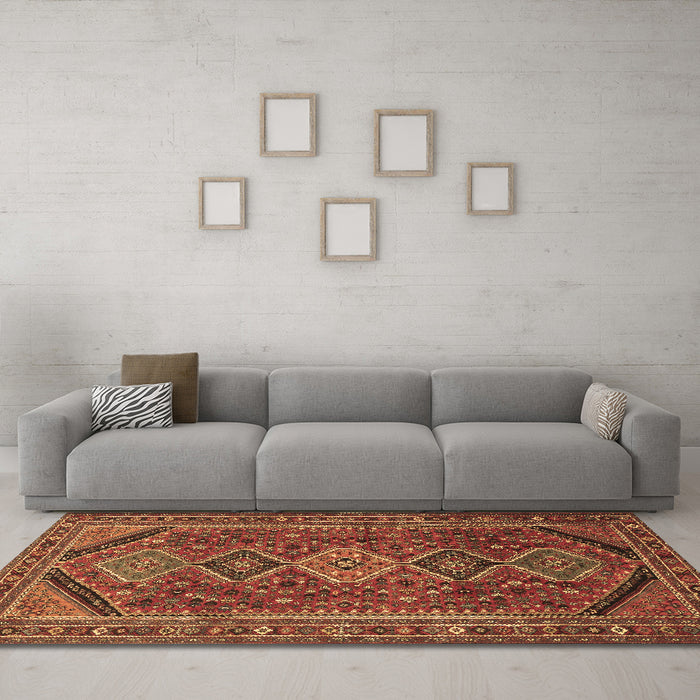 Machine Washable Persian Brown Traditional Rug in a Living Room,, wshtr3210brn