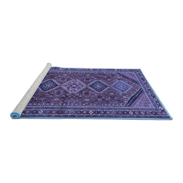 Sideview of Machine Washable Persian Blue Traditional Rug, wshtr3210blu