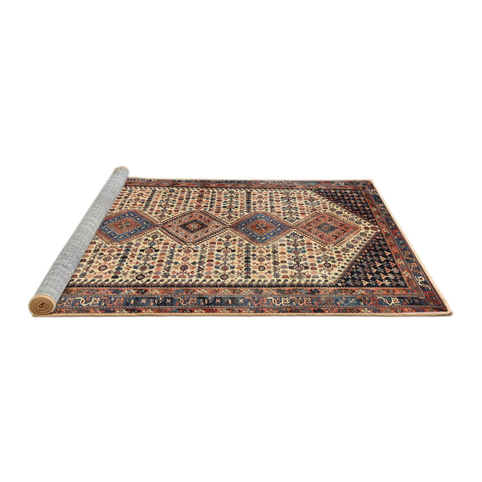 Sideview of Machine Washable Traditional Red Brown Rug, wshtr3211