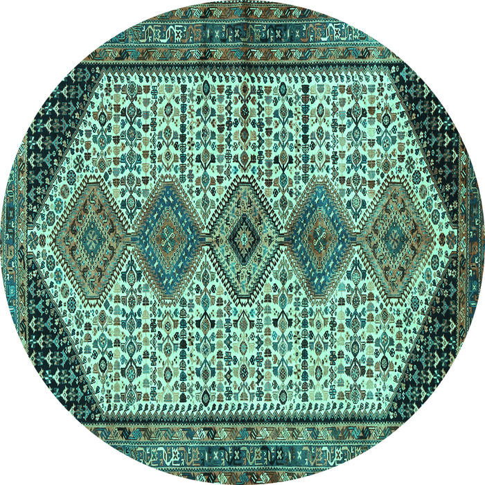 Round Persian Turquoise Traditional Rug, tr3211turq