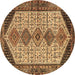Round Persian Brown Traditional Rug, tr3211brn