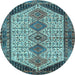 Round Machine Washable Persian Light Blue Traditional Rug, wshtr3211lblu