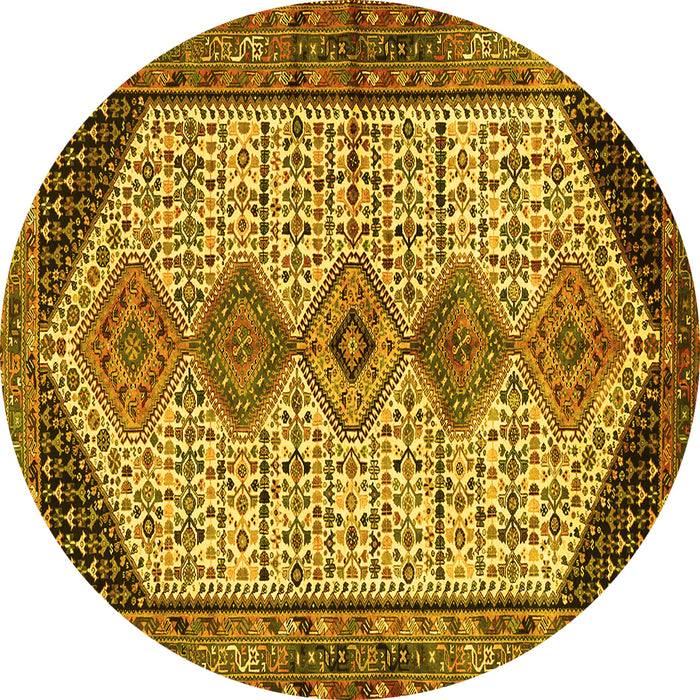 Round Machine Washable Persian Yellow Traditional Rug, wshtr3211yw