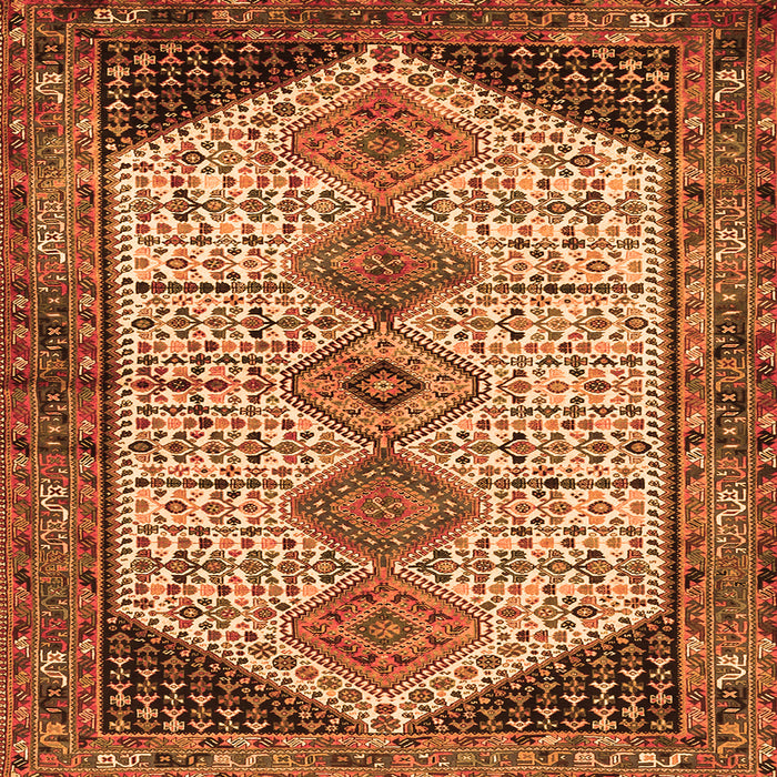 Round Machine Washable Persian Orange Traditional Area Rugs, wshtr3211org