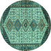 Round Machine Washable Persian Turquoise Traditional Area Rugs, wshtr3211turq