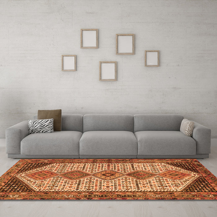 Machine Washable Persian Orange Traditional Area Rugs in a Living Room, wshtr3211org