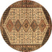 Round Machine Washable Persian Brown Traditional Rug, wshtr3211brn