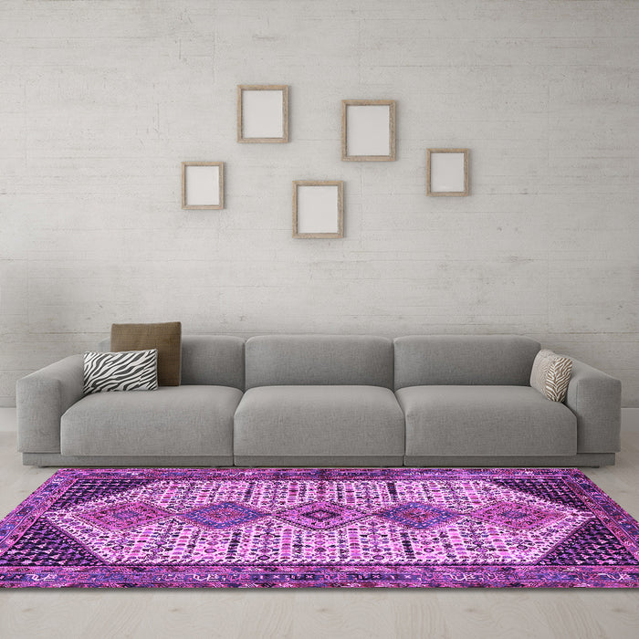 Machine Washable Persian Purple Traditional Area Rugs in a Living Room, wshtr3211pur