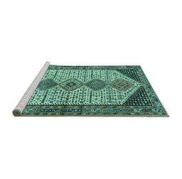 Sideview of Machine Washable Persian Turquoise Traditional Area Rugs, wshtr3211turq