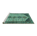 Sideview of Machine Washable Persian Turquoise Traditional Area Rugs, wshtr3211turq