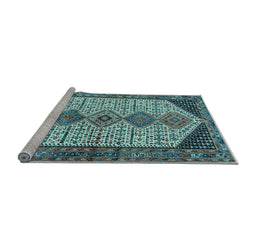 Sideview of Machine Washable Persian Light Blue Traditional Rug, wshtr3211lblu