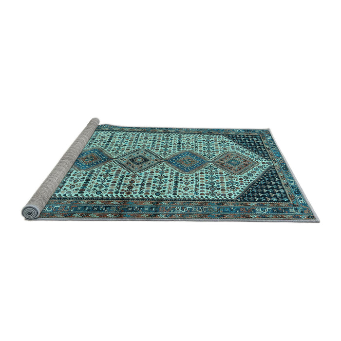 Sideview of Machine Washable Persian Light Blue Traditional Rug, wshtr3211lblu