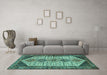 Machine Washable Persian Turquoise Traditional Area Rugs in a Living Room,, wshtr3211turq