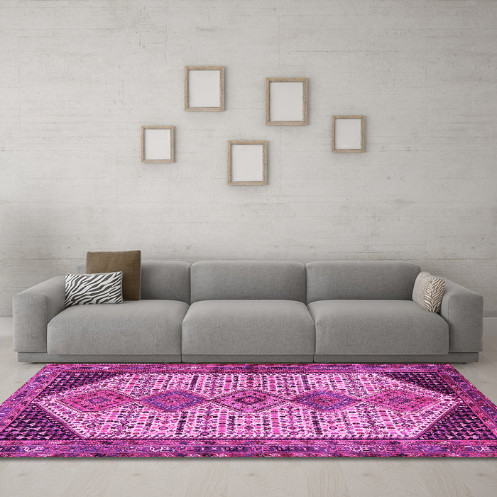 Machine Washable Persian Pink Traditional Rug in a Living Room, wshtr3211pnk