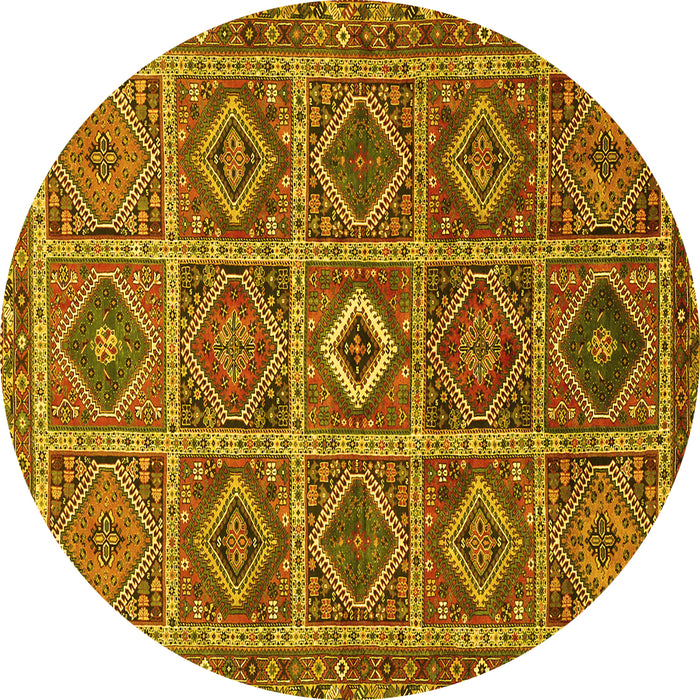 Round Persian Yellow Traditional Rug, tr3212yw