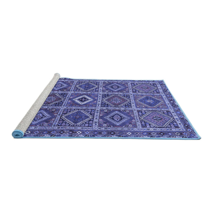 Sideview of Machine Washable Persian Blue Traditional Rug, wshtr3212blu