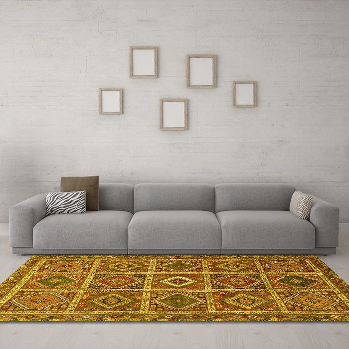 Machine Washable Persian Yellow Traditional Rug in a Living Room, wshtr3212yw