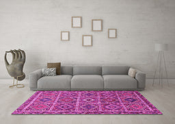Machine Washable Persian Pink Traditional Rug in a Living Room, wshtr3212pnk