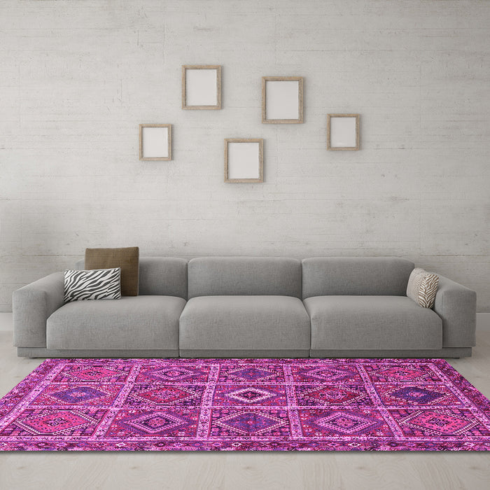 Machine Washable Persian Pink Traditional Rug in a Living Room, wshtr3212pnk