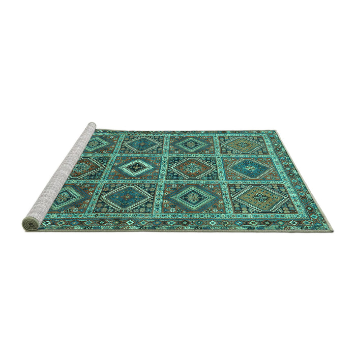Sideview of Machine Washable Persian Turquoise Traditional Area Rugs, wshtr3212turq