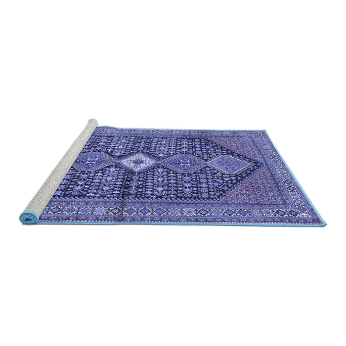 Sideview of Machine Washable Persian Blue Traditional Rug, wshtr3213blu