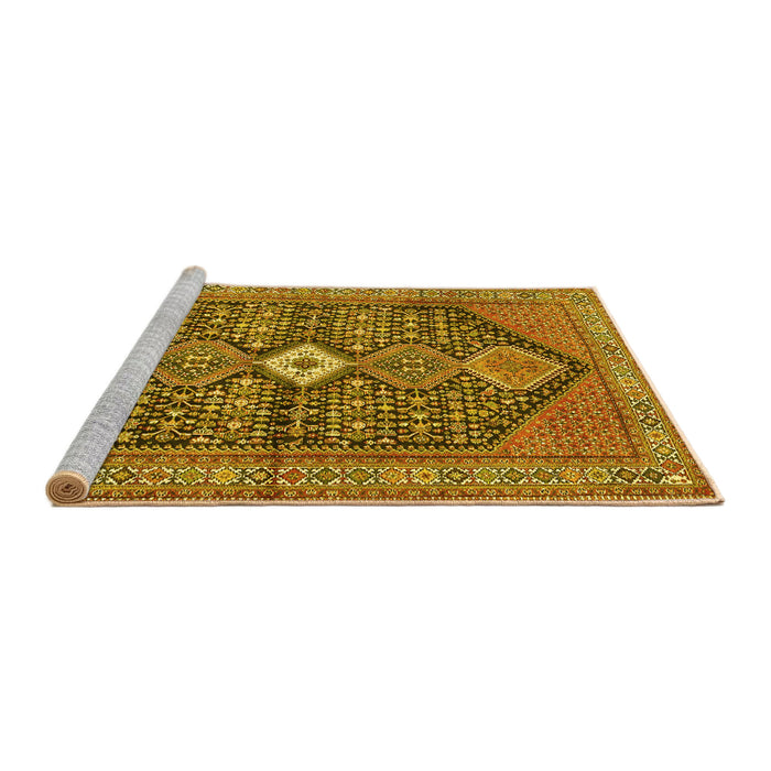Sideview of Machine Washable Persian Yellow Traditional Rug, wshtr3213yw
