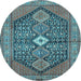 Round Machine Washable Persian Light Blue Traditional Rug, wshtr3213lblu