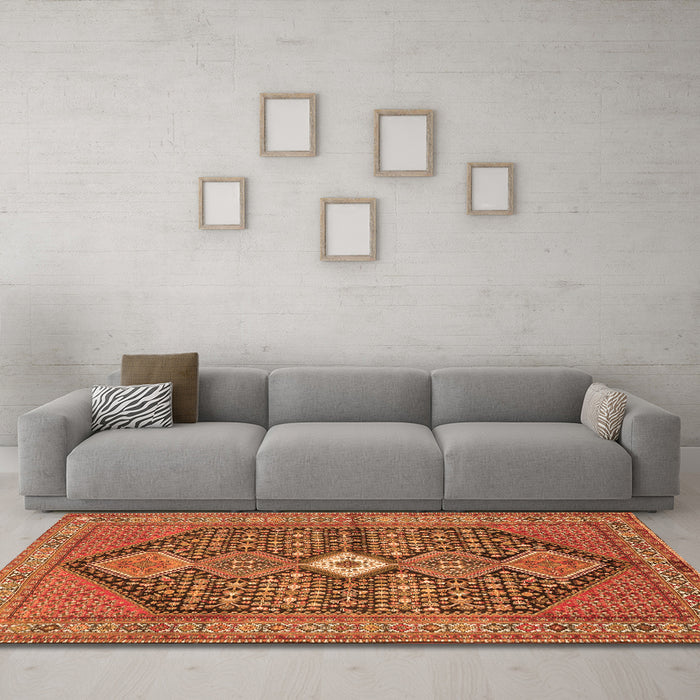 Machine Washable Persian Orange Traditional Area Rugs in a Living Room, wshtr3213org