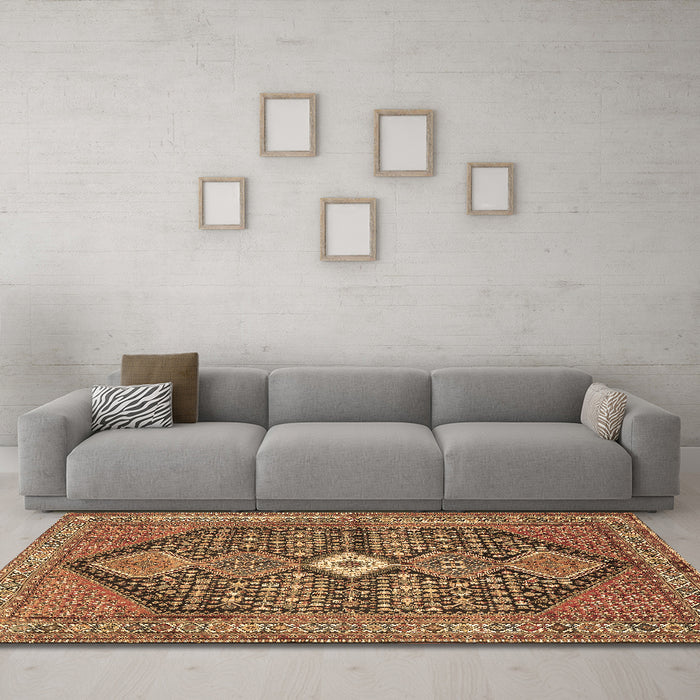 Machine Washable Persian Brown Traditional Rug in a Living Room,, wshtr3213brn