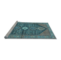 Sideview of Machine Washable Persian Light Blue Traditional Rug, wshtr3213lblu
