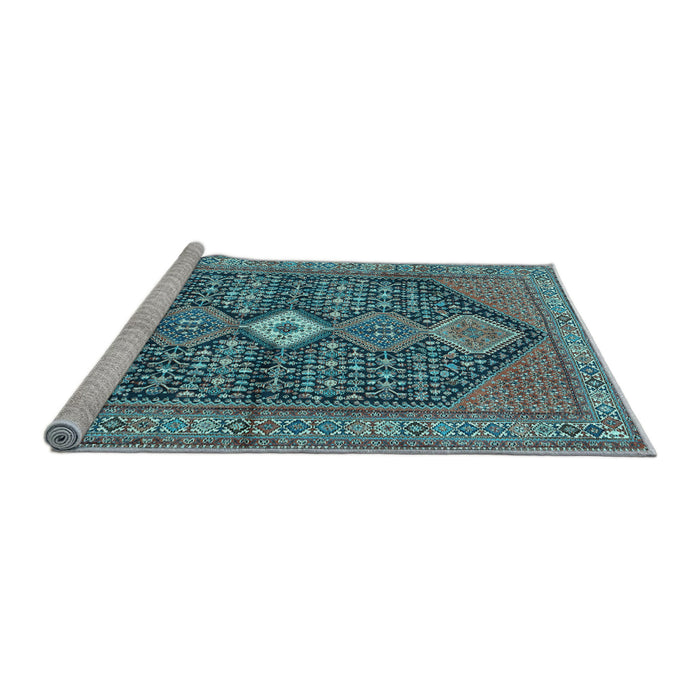 Sideview of Machine Washable Persian Light Blue Traditional Rug, wshtr3213lblu