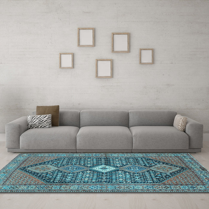 Machine Washable Persian Light Blue Traditional Rug in a Living Room, wshtr3213lblu