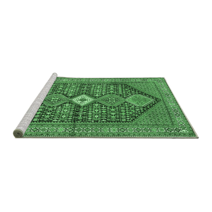 Sideview of Machine Washable Persian Emerald Green Traditional Area Rugs, wshtr3213emgrn